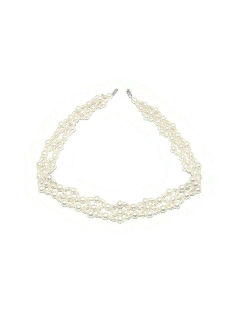 Vintage Faux Pearl Necklace with Silver Tone Slide Lock Clasp, 16".
